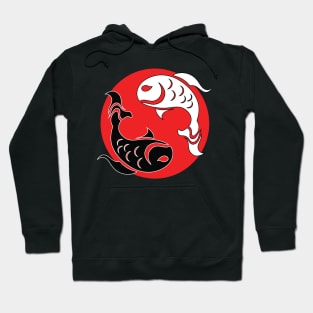 Yin and Yang Tribal style fish, red Hoodie